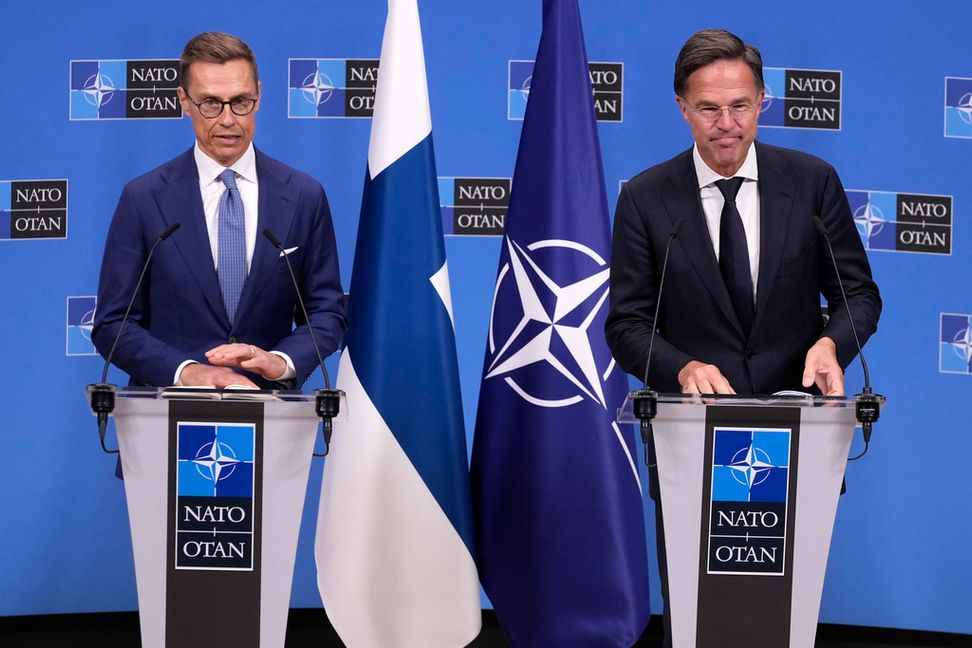 Finlands president Alexander Stubb och Natochefen Mark Rutte. Arkivbild. Foto: Virginia Mayo/AP/TT