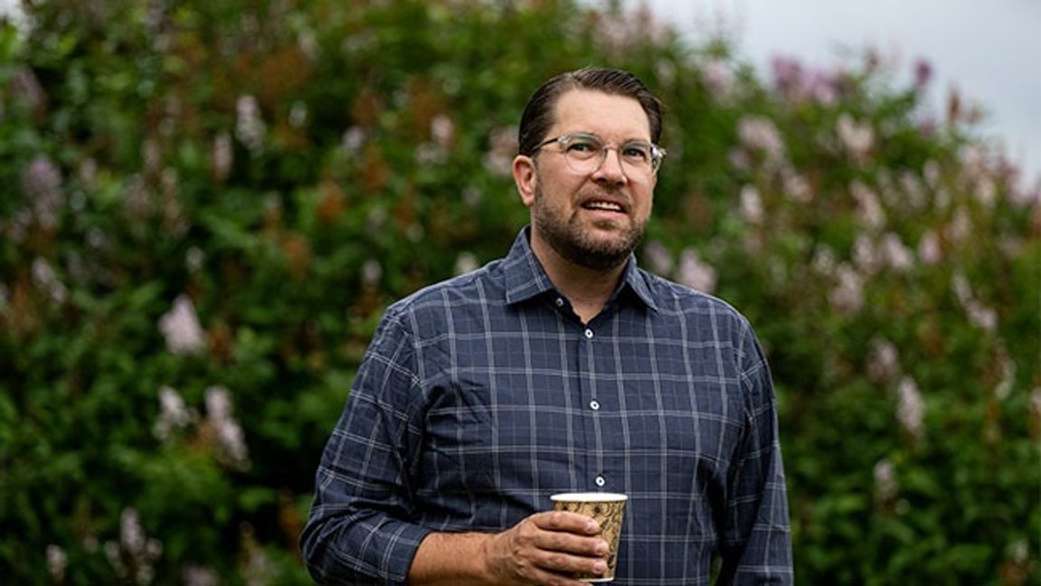 Sverigedemokraternas partiledare Jimmie Åkesson (SD) under politikerveckan i Almedalen. Foto: Christine Olsson / TT