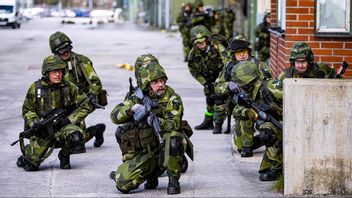 Hemvärnet övar strid i bebyggelse i hamnen i Ystad i april 2023, som en del av övningen Aurora 23. Foto: Johan Nilsson/TT