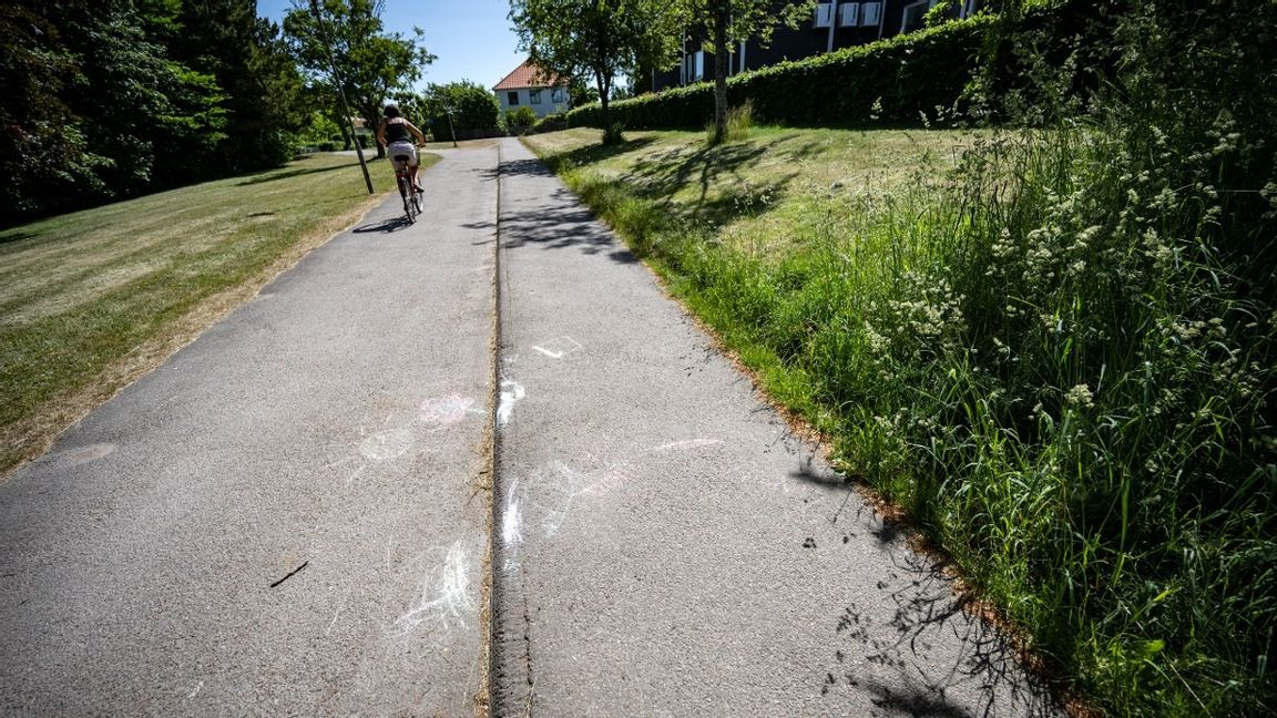 Cykelvägen vid Viktoriaskolan på Åsbogatan i Ängelholm där en tioårig flicka knivattackerades av en okänd kvinna under måndagen. Foto: Johan Nilsson//TT