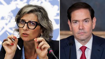 Francesca Albanese och Marco Rubio. Foto: Salvatore Di Nolfi/Mark Schiefelbein/AP/TT