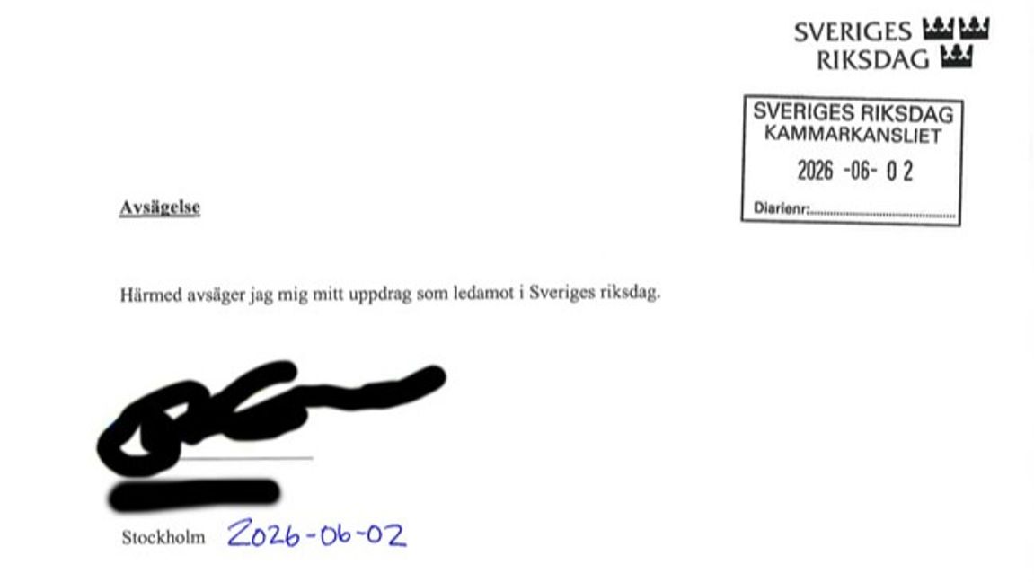 Foto: Skärmdump på avsägelse