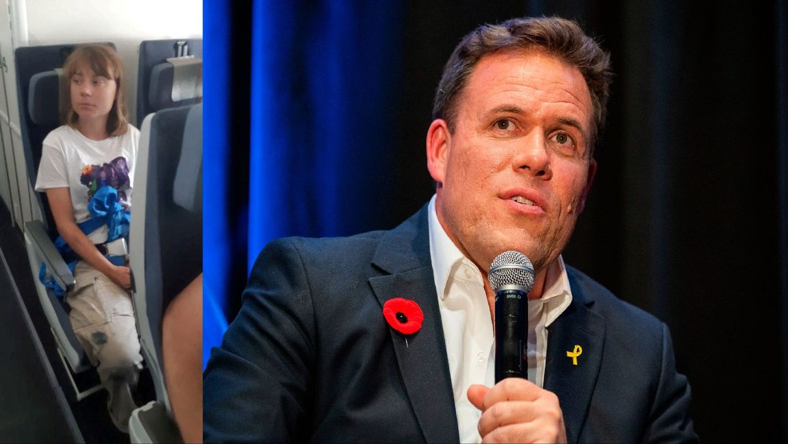 Greta Thunberg sitter i ett flygplan, på en plats som uppges vara Tel Aviv, Israel, den 10 juni 2025. Foto: Israeliska utrikesdepartementet via X/Handout/Reuters/TPX Images of the Day/TT. Israels försvarsmakts tidigare internationella talesperson Jonathan Conricus (Höger). Foto: Amit Rachmian Sank.