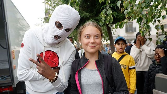 Greta Thunberg och 1.Cuz på klimatdemonstration Stockholm 2023. Bild: Christine Olsson / TT