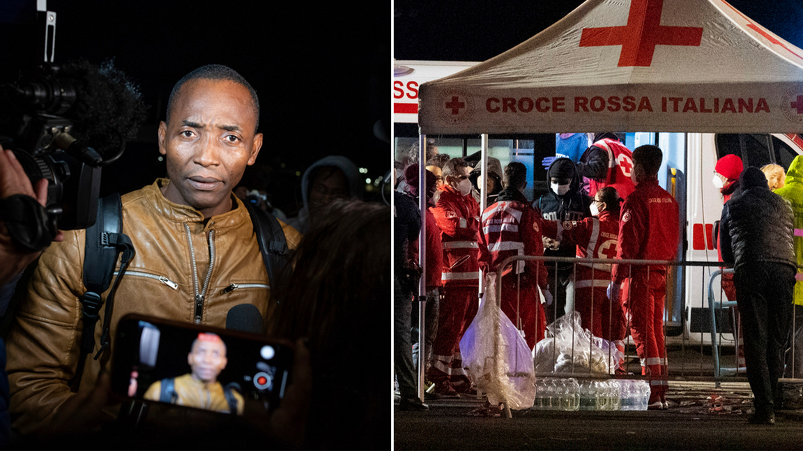 Migranter vårdas vid italienska kusten. Foto: Salvatore Cavalli/AP/TT