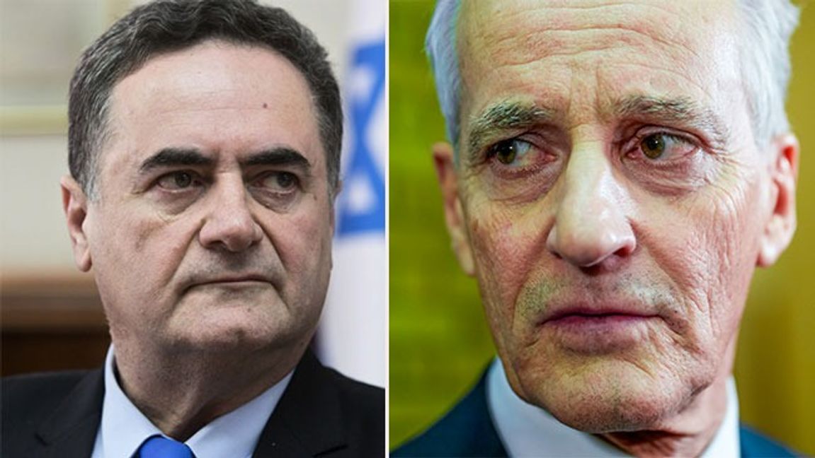 Israels försvarsminister Israel Katz och Norges statsminister Jonas Gahr Støre. Bild:  AP Photo/Sebastian Scheiner, Pool/ Lise Åserud / NTB