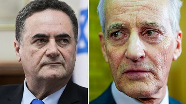Israels försvarsminister Israel Katz och Norges statsminister Jonas Gahr Støre. Bild:  AP Photo/Sebastian Scheiner, Pool/ Lise Åserud / NTB