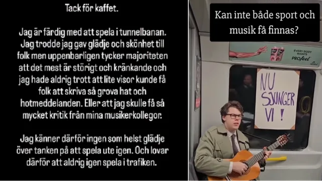 William Sundman Sääf meddelar på Instagram att han slutar spela i tunnelbanan. Foto: Skärmdump/Instagram