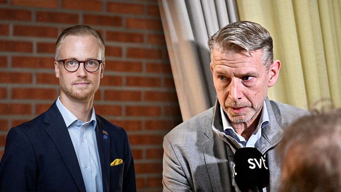 Andreas Löwenhöök (M) och Northvolts tidigare vd Peter Carlsson. Foto: Patrick Degerman/Jonas Ekströmer/TT