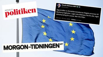 Morgon-Tidningens annonser misstänks bryta mot EU:s transparensregler. Charlie Weimers har anmält dem till Mediemyndigheten. Foto: Henrik Montgomery/TT/Skärmdumpar.
