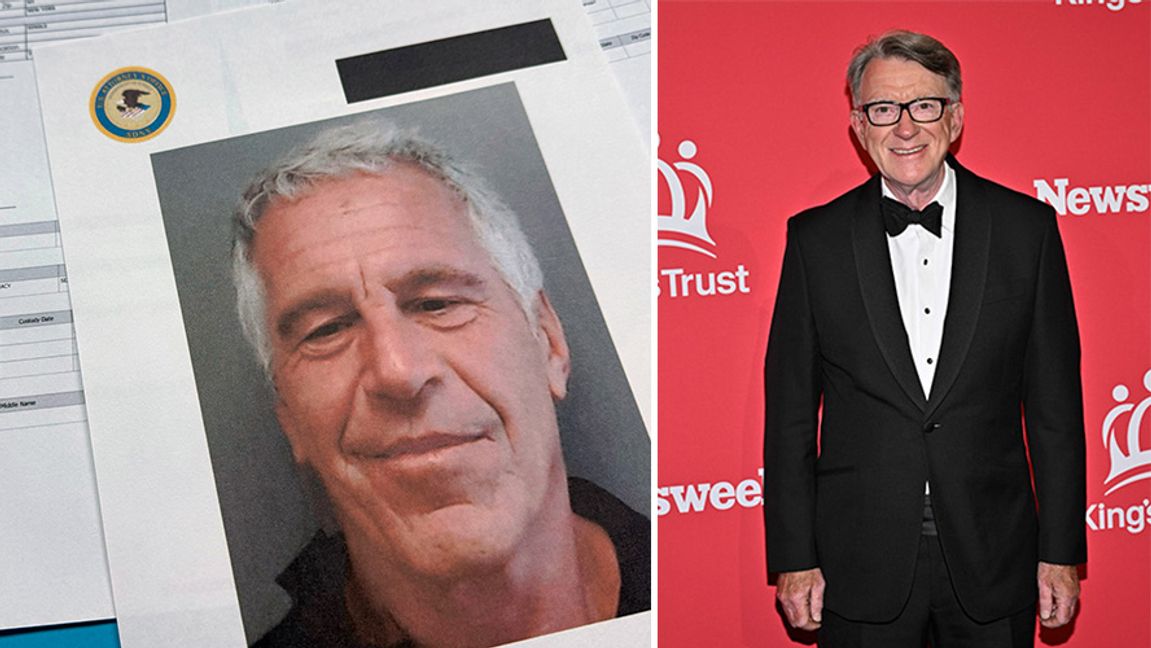 Peter Mandelson (till höger) lämnar regeringspartiet Labour efter att nya uppgifter framkommit om hans kopplingar till Jeffrey Epstein. Foto: Jon Elswick/Evan Agostini/AP/TT