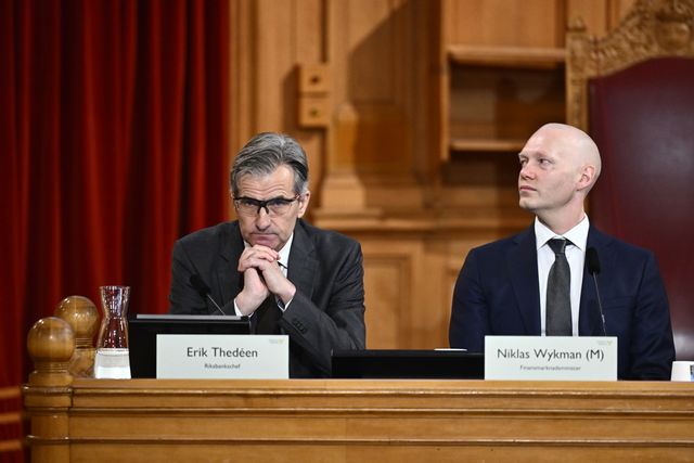 Erik Thedéen, riksbankschef och finansmarknadsminister Niklas Wykman (M), under finansutskottets öppna utfrågning om amorteringskrav och bolånetak. Christine Olsson/TT