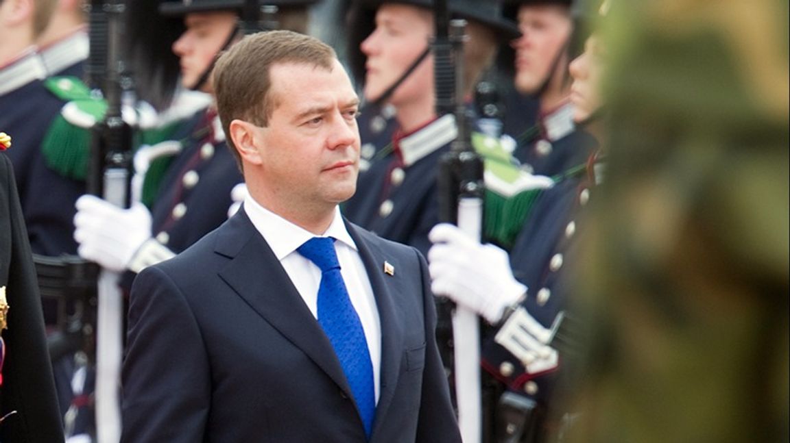 Den tidigare presidenten Dmitrij Medvedev varnar för Natomedlemskap. Foto: Heiko Junge/TT