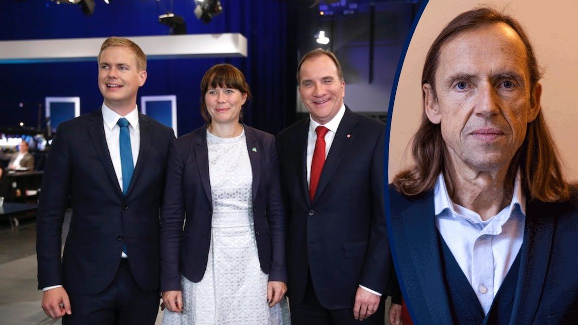 Det var så det började – el-eländet. Gustav Fridolin (MP), Åsa Romson (MP) och Stefan Löfven (S) poserar tillsammans efter de rödgrönas valseger 2014. Foto: Fredrik Persson/TT