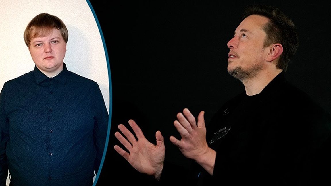 Elon Musk vid ett offentligt samtal med Storbritanniens Rishi Sunak 2 november. Foto: Kirsty Wigglesworth/AP/TT