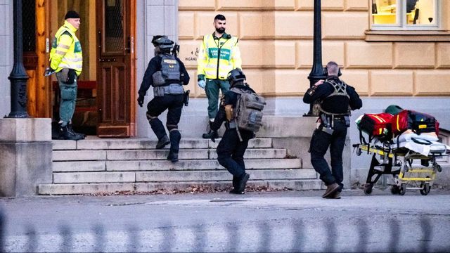 Polisens insatsstyrka söker igenom gymnasieskolan Malmö Latinskola. Foto: Johan Nilsson/TT