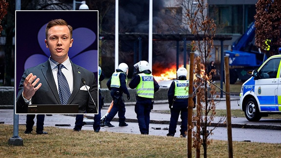 Tobias Andesson (SD) är kritisk till statsministerns tystnad om gårdagens kravaller. Foto: Tommy Pedersen/Stefan Jerrevång/TT