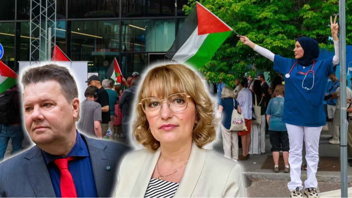 Sanda Anton Henriksson och Håkan Lösnitz (SD) vill se skärpta riktlinjer för användningen av vårdens arbetskläder utanför tjänsten. Foto: Privat/Skärmdump via X