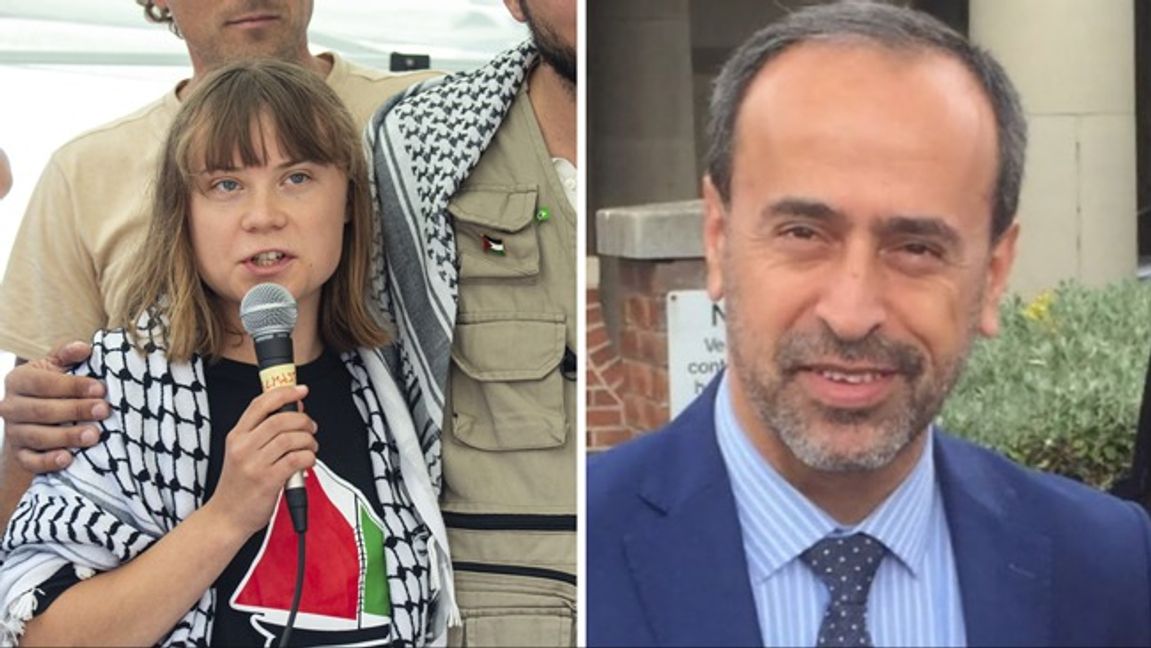 Greta Thunberg researrangör Zaher Birawi. Foto: AP