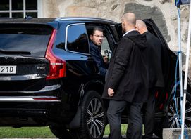 Sverigedemokraternas partiledare Jimmie Åkesson vid bröllopet. Johan Nilsson/TT