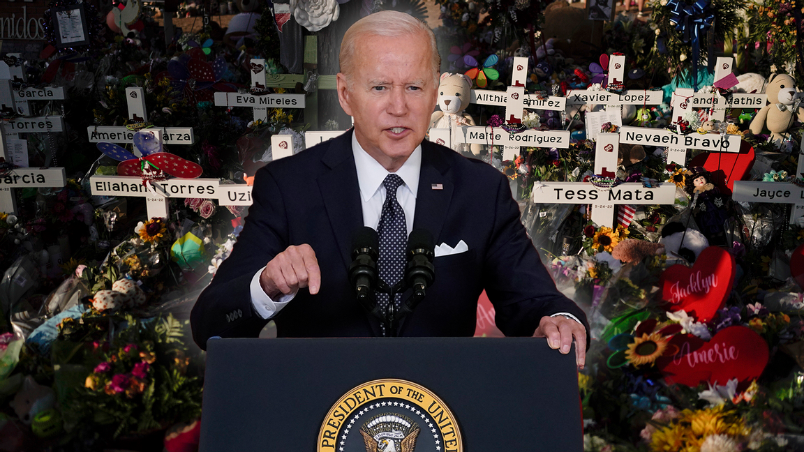 Joe Biden talar till USA:s befolkning till följd av masskjutningarna som präglat landet. Foto: Jae C. Hong/Evan Vucci/AP/TT