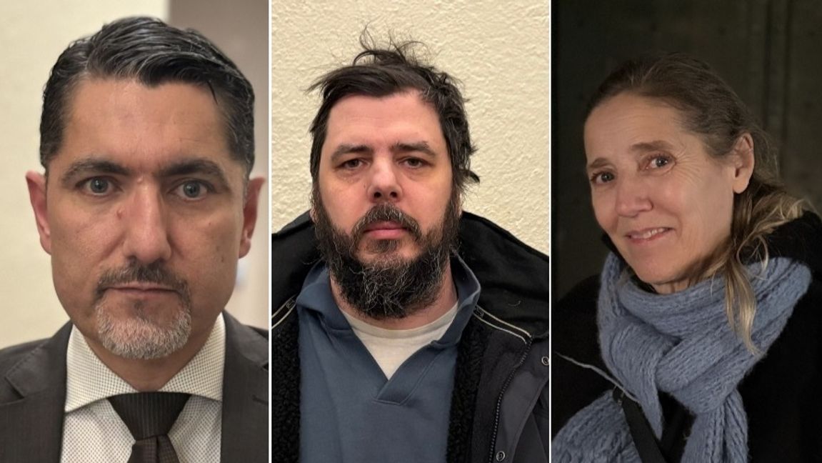 Advokat för Nick Alinia, Nima Rostami tillsammans med vitnet Chang Frick och advokaten för Bianca Meyer, Monique Wadsted. Foto: Ludwig Nordqvist