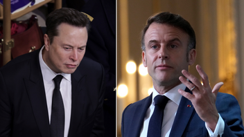 Elon Musk och Emmanuel Macron. Den franske presidenten går nu till attack mot miljardären. Foto: Christophe Petit-Tesson/Aurelien Morissard/AP/TT
