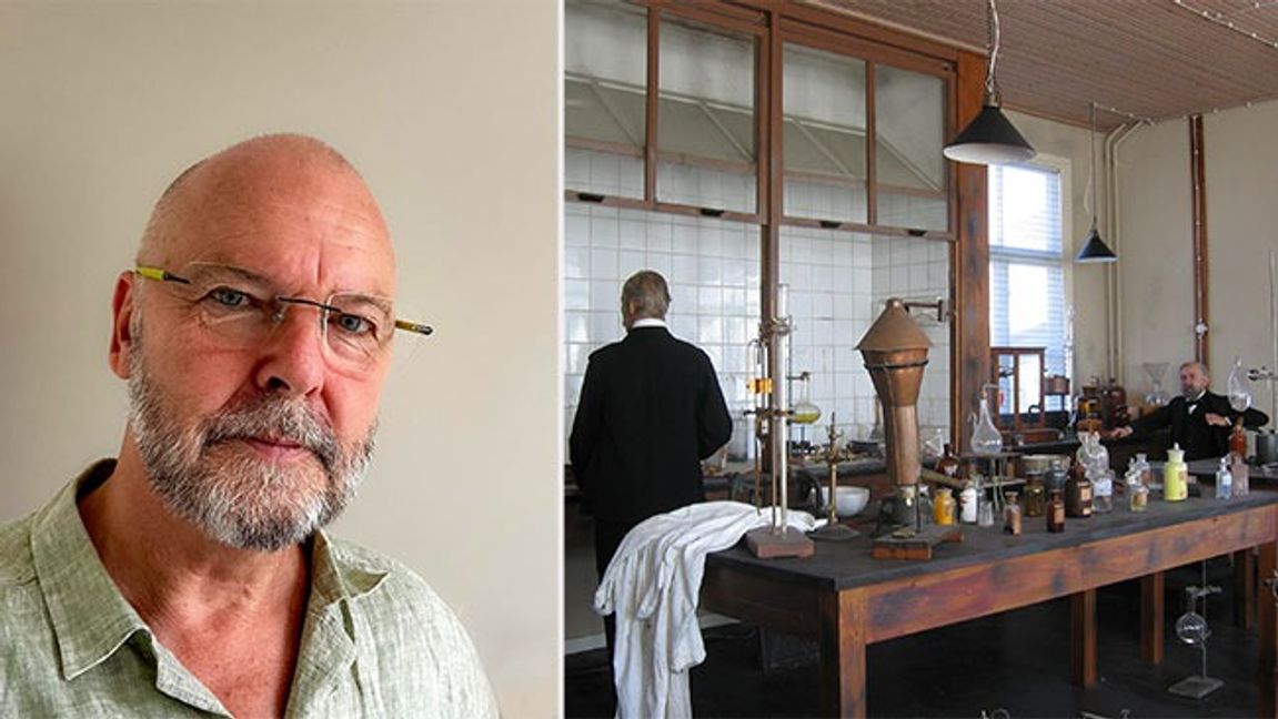Skribenten och Alfred Nobels laboratorium i Kalrskoga, kolorerad. Bild: Privat/Banza52/CC BY-SA 4.0