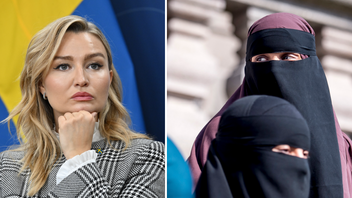 Nej till ansiktstäckande slöjor i offentligheten, säger KD-ledaren Ebba Busch. Foto: Anders Wiklund/Mads Claus Rasmussen/AP/TT