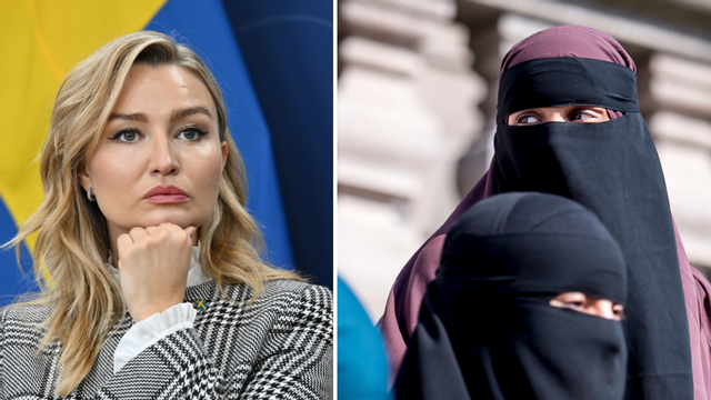 Nej till ansiktstäckande slöjor i offentligheten, säger KD-ledaren Ebba Busch. Foto: Anders Wiklund/Mads Claus Rasmussen/AP/TT