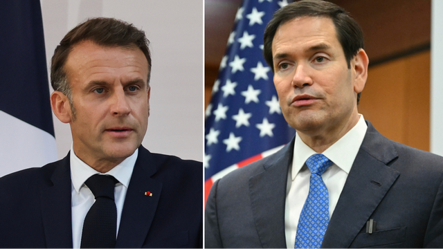 Frankrikes president Emmanuel Macron och USA:s utrikesminister Marco Rubio. Foto: Ludovic Marin/Mandel Ngan/AP/TT