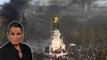 Rök över Place de la République i Paris under protesterna mot de höga levnadskostnaderna den 17 oktober. Caroline Thelning vill att staten ska sätta gränser innan oroligheterna växer. Foto: Privat/Faksimil X.