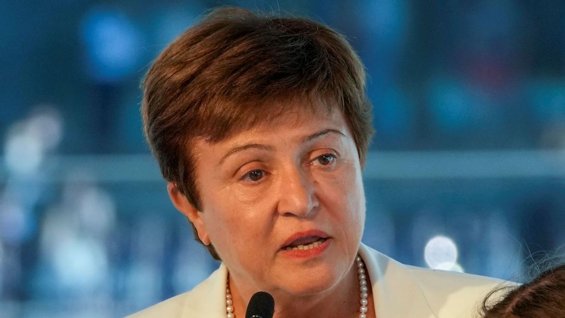 Kristalina Georgieva, managing director of the International Monetary Fund and former president of the World Bank, delivers a speech during the opening ceremony for the Floating Office in Rotterdam, Netherlands, earlier this month. Photo: Peter Dejong/AP/TT
