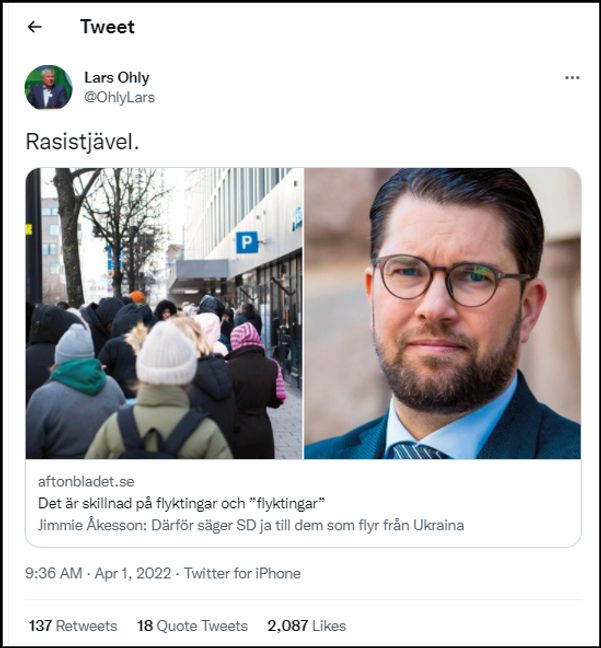 Jimmie Åkesson Ohly Tweet