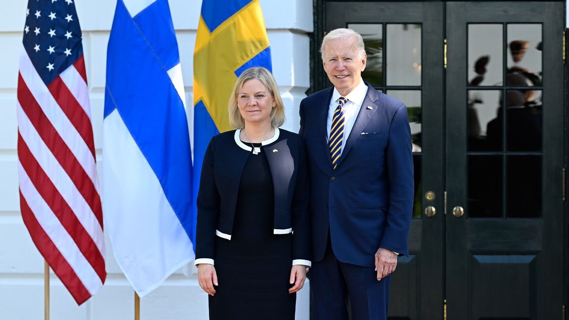 Statsminister Magdalena Andersson och USA:s president Joe Biden under dagens pressträff vid Vita Huset. Foto: Pontus Lundahl/TT