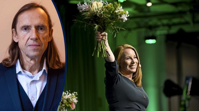 Annie Lööf (C) efter att ha blivit av med var fjärde väljare samtidigt som huvudfienden SD blivit näst största parti. Foto: Anders Wiklund/TT 