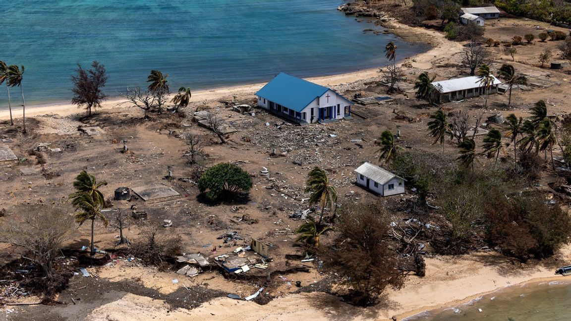 Tonga efter vulkanutbrottet. Foto: Australian Defence Force/AP/TT