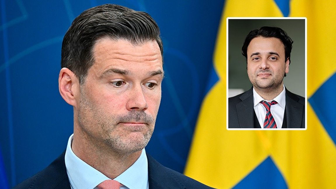 Migrationsminister Johan Forssell (M) och debattören Arvand Askari. Foto: Anders Wiklund/TT/Privat