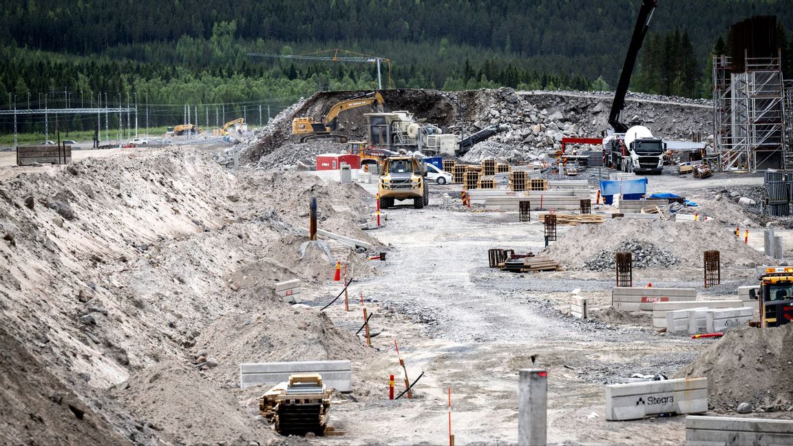 Stegra Green Steel i Boden. Stålverket och sektionen där Järnsvampstillverkningsenheten håller på att byggas upp. Det nya stålverket ska producera fossilfritt stål. Foto: Pontus Lundahl / TT /
