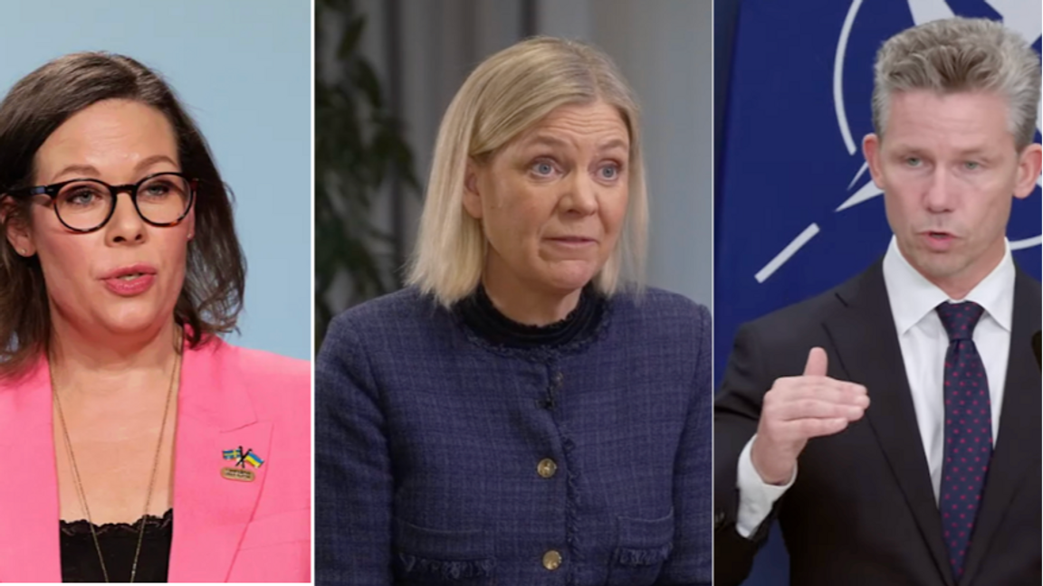 Utrikesminister Maria Malmer Stenergard (M) svarar på Magdalena Anderssons kritik mot kärnvapendialogen med Frankrike. Foto: EU/Wikimedia Commons/TV4/Regerinskansliet