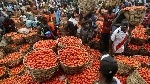 A vegetable market in Lagos, Nigeria, in April 2020. Photo: Sunday Alamba/AP/TT