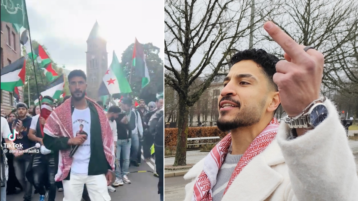 29-årige Anas Al Salibi är ett känt ansikte vid Palestinademonstrationer i Sverige, där han regelbundet går med megafon i täten. Foto: TikTok/Privat