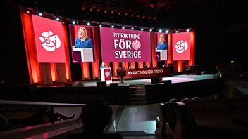 Socialdemokraternas partiledare Magdalena Andersson talar då hon inleder partiets kongress i Göteborg. Foto: Björn Larsson Rosvall / TT