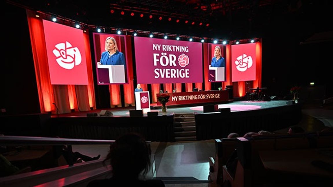 Socialdemokraternas partiledare Magdalena Andersson talar då hon inleder partiets kongress i Göteborg. Foto: Björn Larsson Rosvall / TT