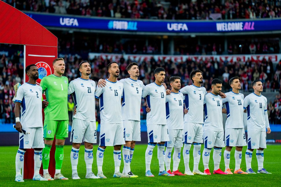 Israels landslag inför VM-kvalmatchen mot Norge i oktober. Arkivbild. Foto: Fredrik Varfjell/NTB/TT