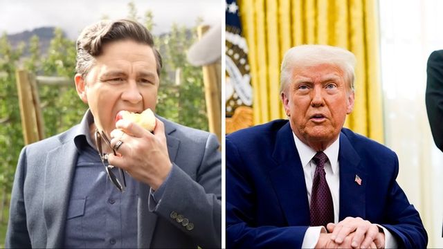 Donald Trump, till höger, ratar kanadensiske konservative ledaren Pierre Poilievre. Foto: AP/Pierre Poilievre