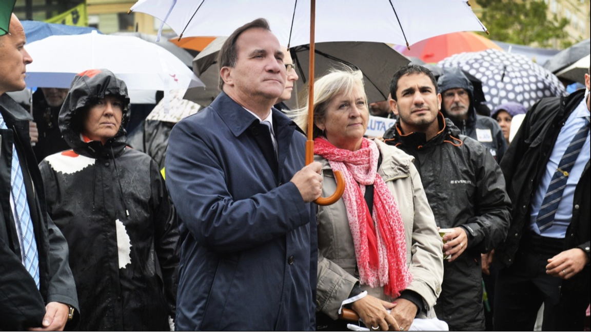 Han som inte såg det komma. Stefan Löfven på Medborgarplatsen 6 september 2015. Foto: Marcus Ericsson/Aftonbladet/TT