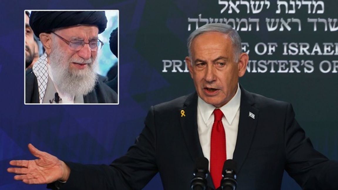 Enligt Israels premiärminister planerar den iranska regimen att kunna fly landet. Till vänster den iranske diktatorn Ali Khamenei. Foto: AP