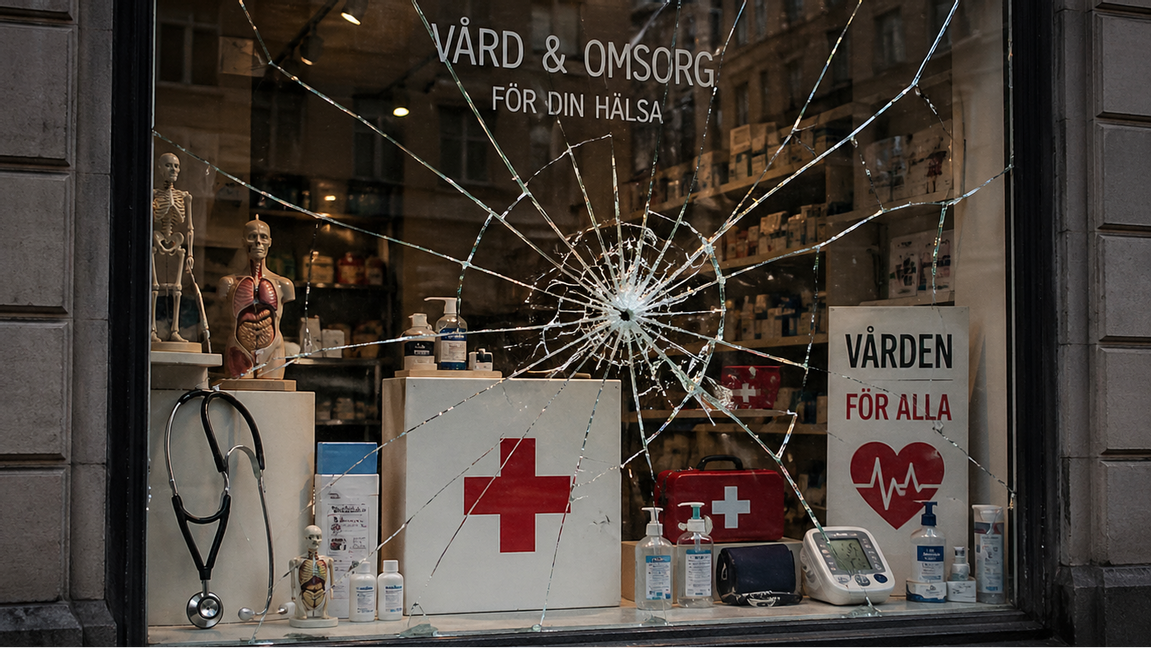 Det skyltfönstret som Region Stockholm skulle utgöra har fått flera kraftiga sprickor. Bild: AI