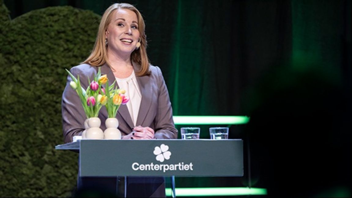 Annie Lööf håller sitt avskedstal vid Centerns partistämma. Foto: Johan Nilsson/TT